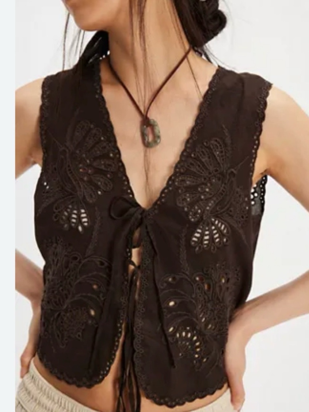 Free People Sweet Escape Lace Tie-Front Camisole - Dark Brown